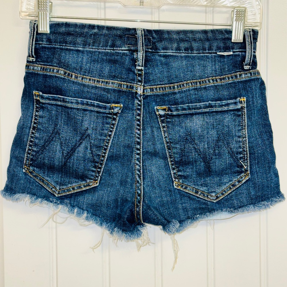 MOTHER Dark Blue Frayed Hem Denim Jean Shorts - Picture 2 of 10